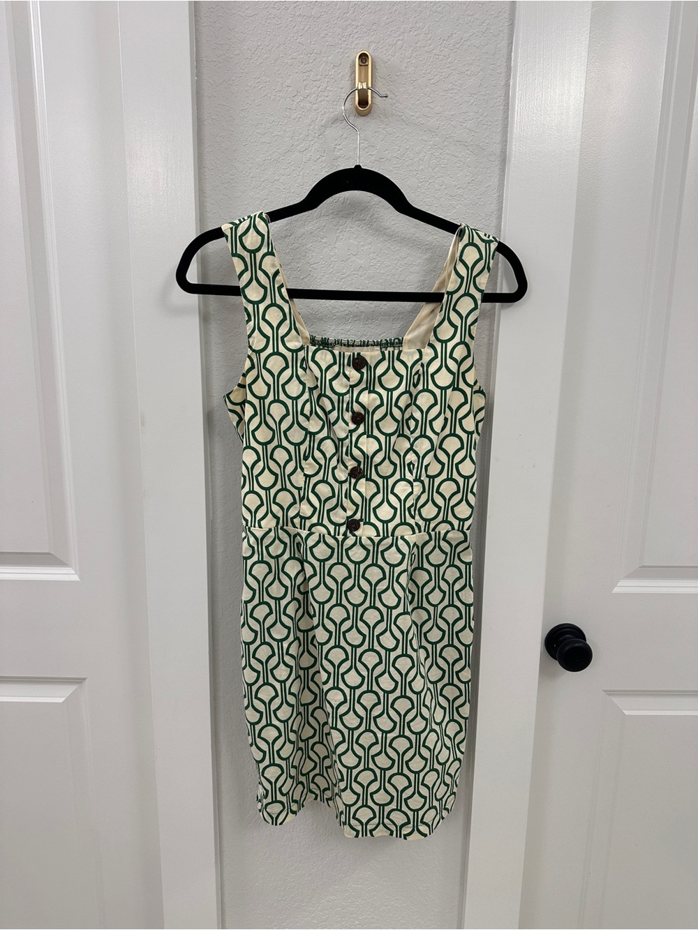 Monteau Cream Dress with Green Geometric Print